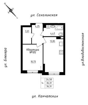 1-к квартира, строящийся дом, 36м2, 9/25 этаж