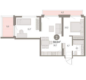 2-к квартира, вторичка, 59м2, 9/9 этаж