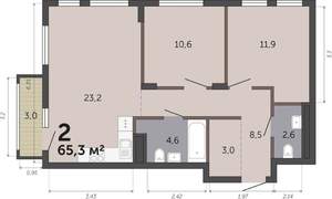 2-к квартира, вторичка, 65м2, 6/19 этаж