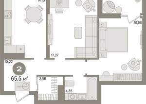 2-к квартира, вторичка, 66м2, 2/19 этаж