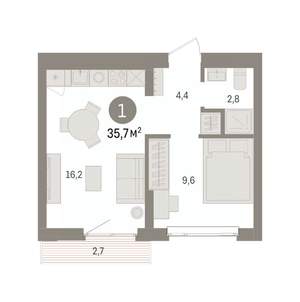 1-к квартира, вторичка, 36м2, 4/7 этаж