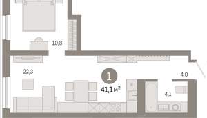 1-к квартира, вторичка, 41м2, 2/8 этаж