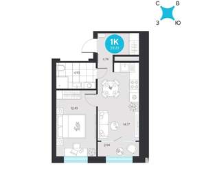 1-к квартира, вторичка, 40м2, 10/22 этаж