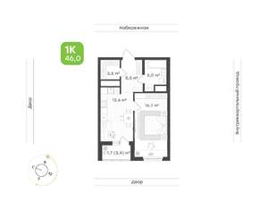 1-к квартира, вторичка, 46м2, 17/24 этаж