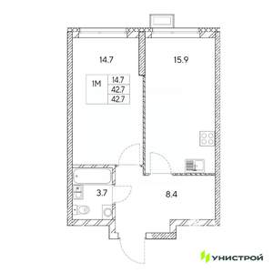 1-к квартира, вторичка, 43м2, 12/31 этаж
