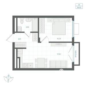 1-к квартира, строящийся дом, 36м2, 4/4 этаж
