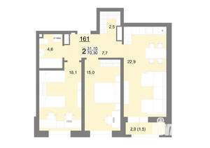 2-к квартира, вторичка, 70м2, 19/26 этаж