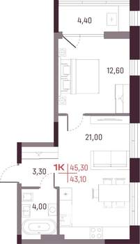 1-к квартира, вторичка, 43м2, 4/25 этаж