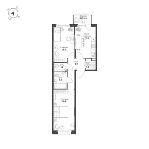2-к квартира, вторичка, 58м2, 3/16 этаж