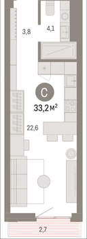 Студия квартира, вторичка, 33м2, 12/25 этаж