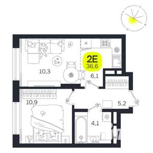 2-к квартира, вторичка, 37м2, 19/27 этаж
