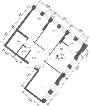 3-к квартира, вторичка, 74м2, 10/27 этаж