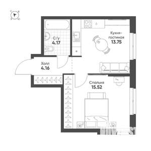 1-к квартира, строящийся дом, 38м2, 3/25 этаж