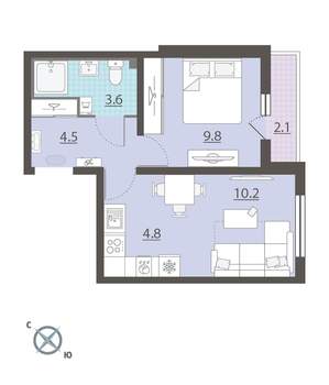 1-к квартира, вторичка, 34м2, 1/8 этаж
