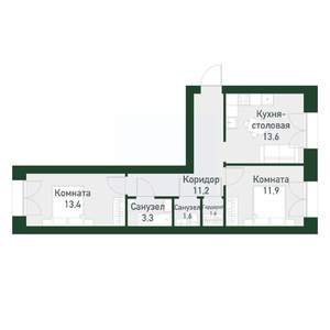 2-к квартира, вторичка, 52м2, 2/4 этаж