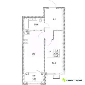 1-к квартира, вторичка, 47м2, 30/31 этаж