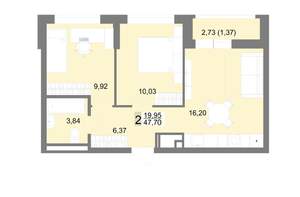 2-к квартира, вторичка, 48м2, 22/22 этаж