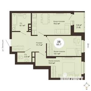 2-к квартира, сданный дом, 67м2, 3/25 этаж