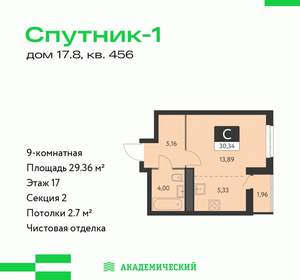 Студия квартира, строящийся дом, 29м2, 17/31 этаж