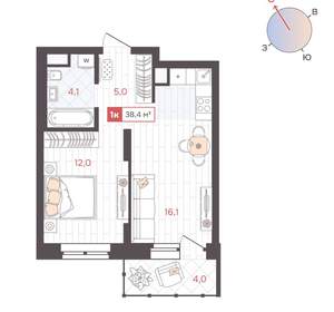 1-к квартира, вторичка, 38м2, 10/25 этаж