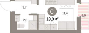 Студия квартира, вторичка, 20м2, 5/9 этаж