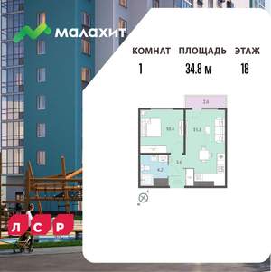 1-к квартира, вторичка, 35м2, 18/25 этаж
