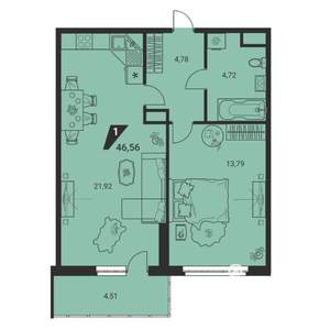 2-к квартира, вторичка, 47м2, 21/25 этаж