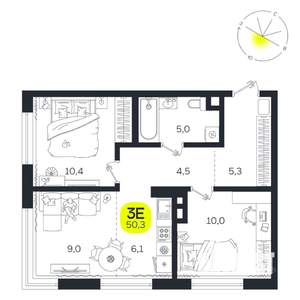 3-к квартира, вторичка, 50м2, 1/27 этаж