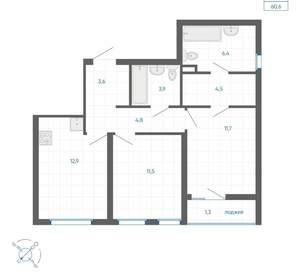 2-к квартира, вторичка, 61м2, 8/32 этаж