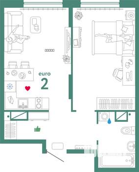 2-к квартира, строящийся дом, 42м2, 9/32 этаж