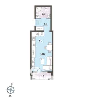 Студия квартира, вторичка, 29м2, 8/25 этаж
