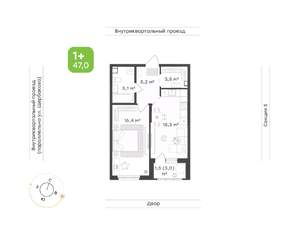 1-к квартира, вторичка, 47м2, 2/24 этаж