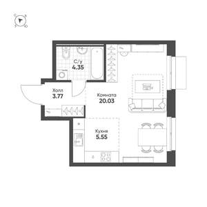 Студия квартира, строящийся дом, 34м2, 7/25 этаж