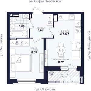 1-к квартира, вторичка, 38м2, 9/17 этаж