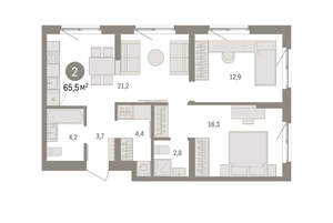 2-к квартира, вторичка, 66м2, 2/15 этаж