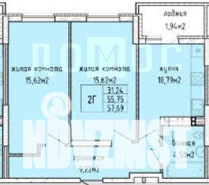 2-к квартира, вторичка, 56м2, 16/17 этаж