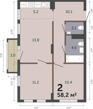2-к квартира, вторичка, 58м2, 3/19 этаж