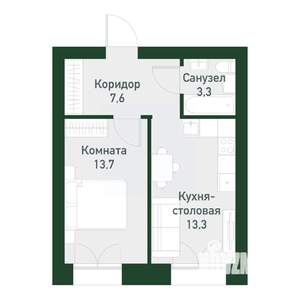 1-к квартира, вторичка, 38м2, 2/4 этаж
