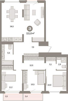 3-к квартира, вторичка, 111м2, 4/9 этаж