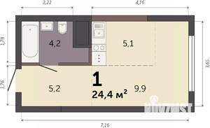 Студия квартира, строящийся дом, 24м2, 16/32 этаж