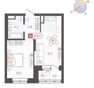 1-к квартира, вторичка, 39м2, 6/25 этаж