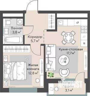 1-к квартира, строящийся дом, 42м2, 31/31 этаж