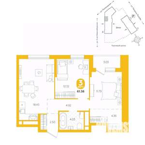 3-к квартира, вторичка, 61м2, 15/24 этаж
