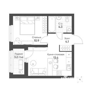 1-к квартира, вторичка, 34м2, 12/16 этаж