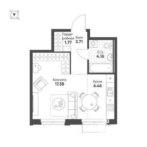 Студия квартира, строящийся дом, 34м2, 5/25 этаж