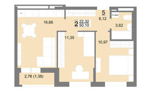 2-к квартира, вторичка, 50м2, 3/22 этаж