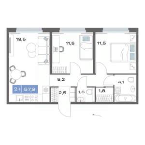 2-к квартира, строящийся дом, 58м2, 2/25 этаж