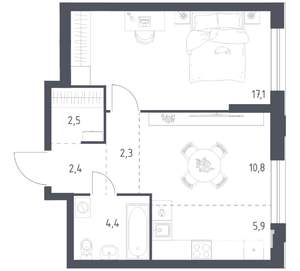 1-к квартира, вторичка, 45м2, 24/24 этаж
