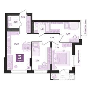 3-к квартира, вторичка, 79м2, 26/29 этаж