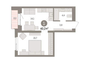 1-к квартира, вторичка, 40м2, 4/15 этаж